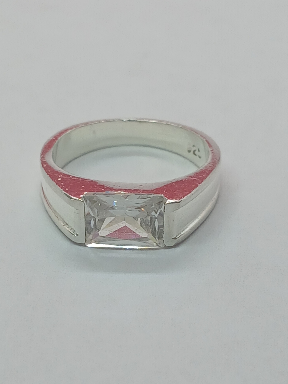 Vintage Sterling Silver Rectangular Clear Stone 925 Ring Sz 5 3/4